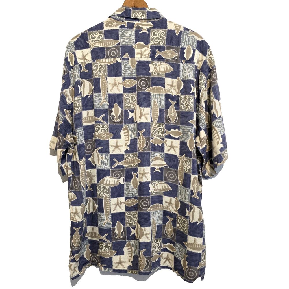VTG Pierre Cardin Hawaiian Shirt Aloha Beach Island Camp Blue Fish Men's L - Picture 3 of 8